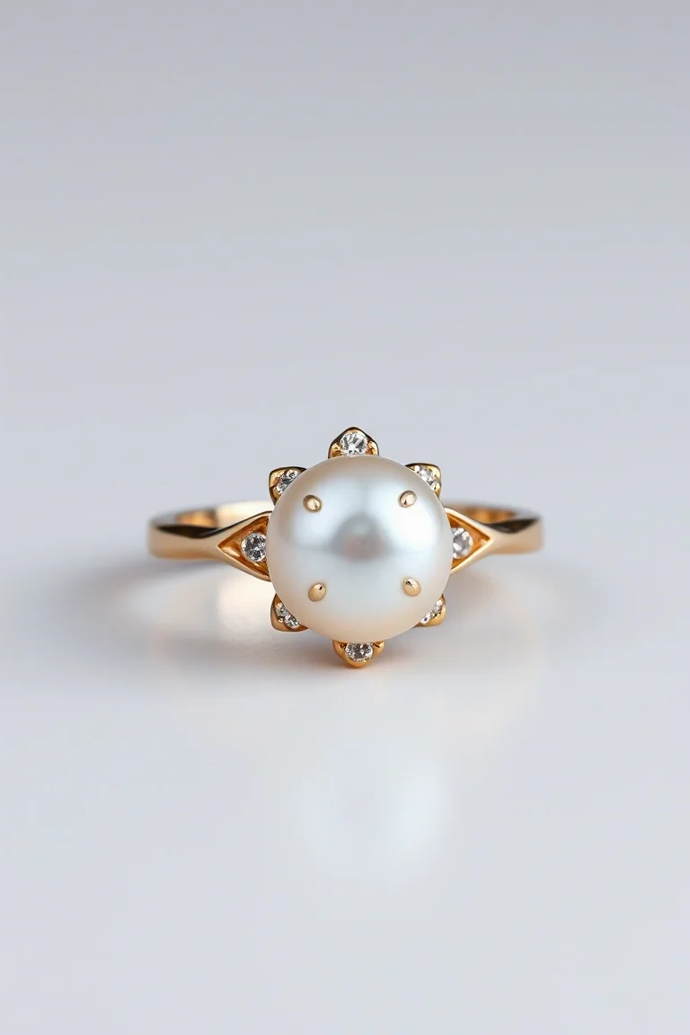 14K Pearl/Diamond Ring 5mm Center