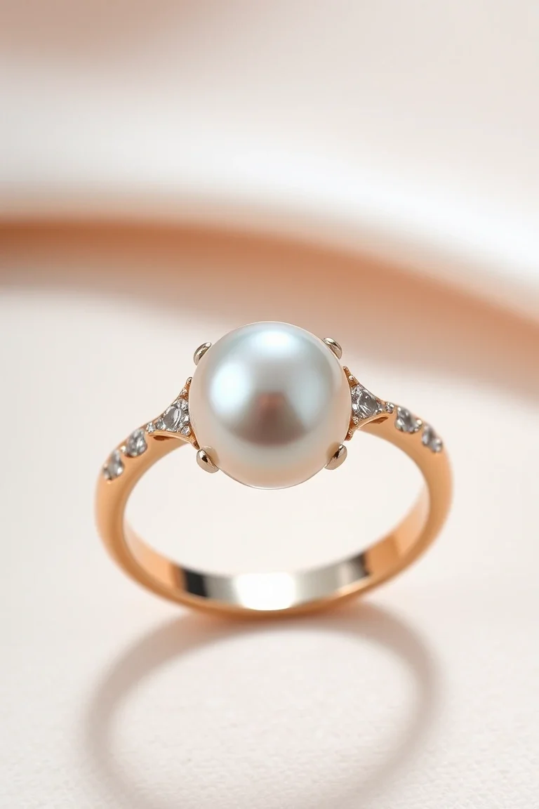 14K Pearl/Diamond Ring 6mm Center