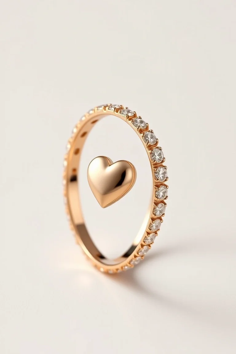 14K POL V SHPE BAND W/HEART