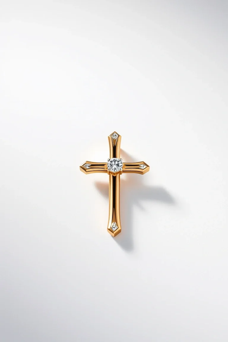 14K Polished Diamond Cut Small Thin Cross