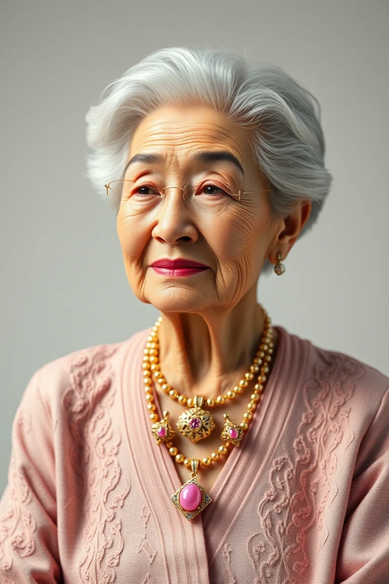 14K Polished Grandma With Pink Flower