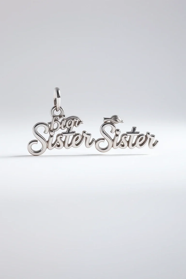 14K Polished Rhodium Big Sister Little Sister