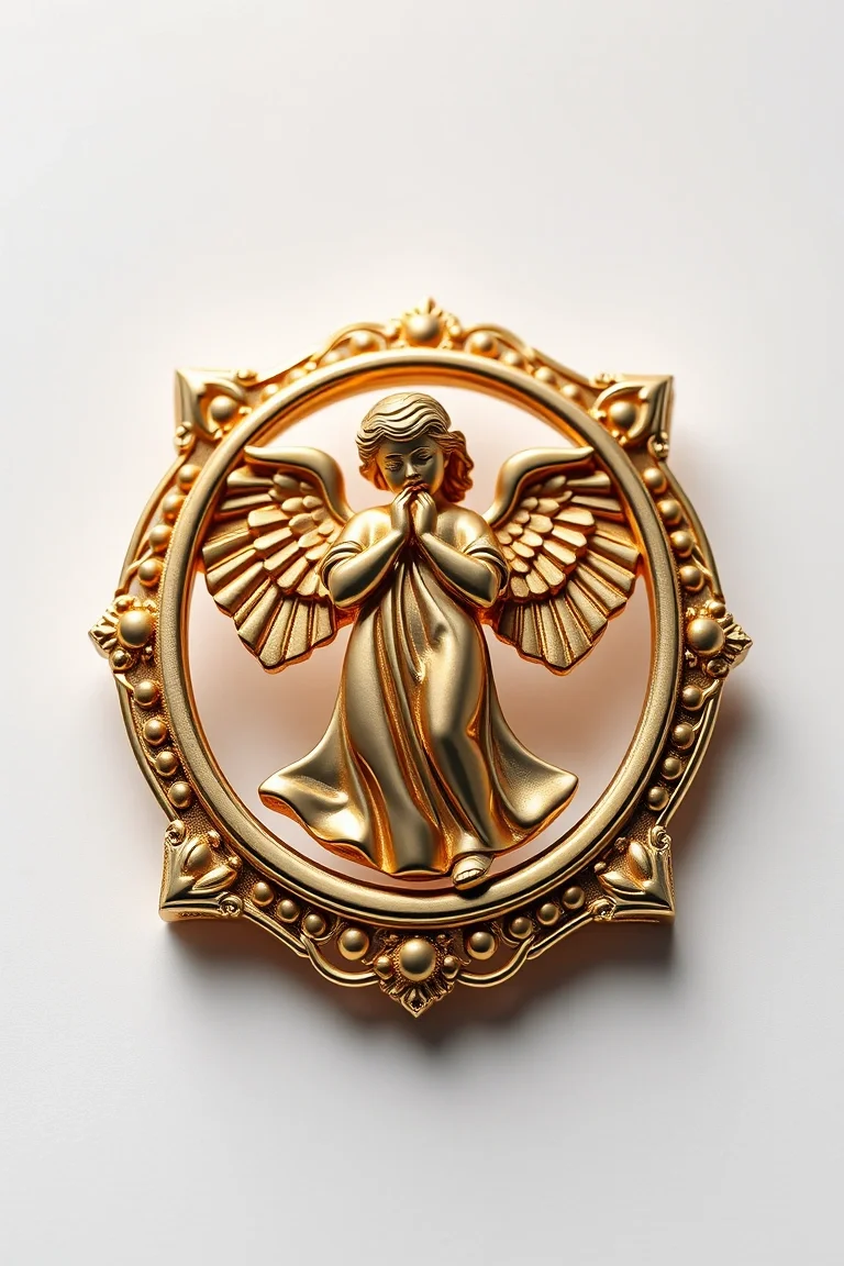 14K Polished Stamp Angel With Frame
