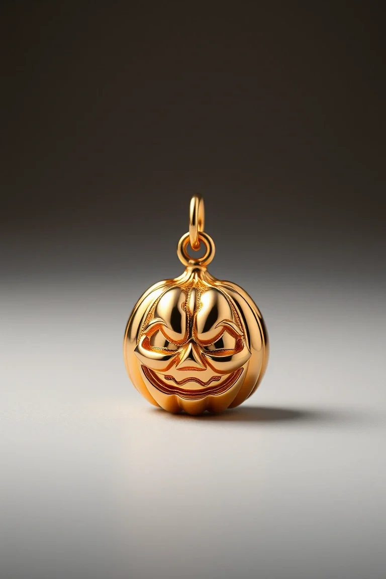 14K Pumpkin Face Charm