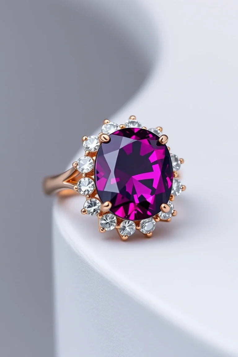 14k Rhodolite Garnet And Diamond Ring AAA Quality