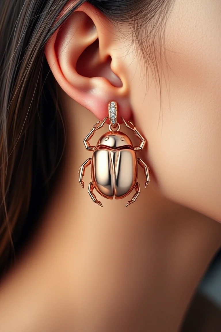 14K Rose Scarab Earring