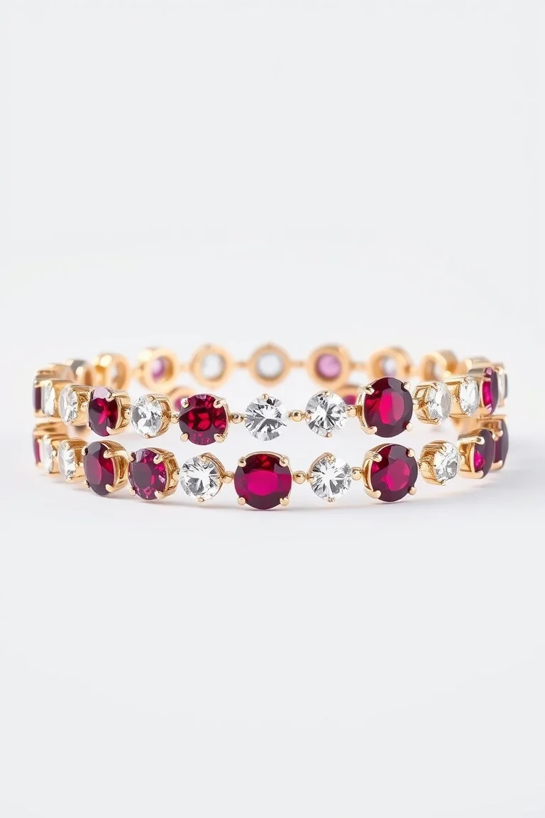 14k Ruby And Diamond Bracelet AA Quality