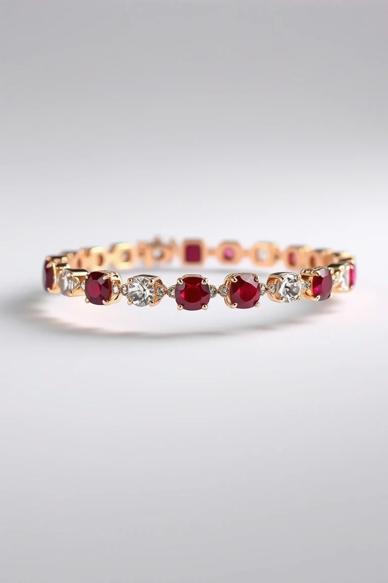 14k Ruby And Diamond Bracelet AA Quality