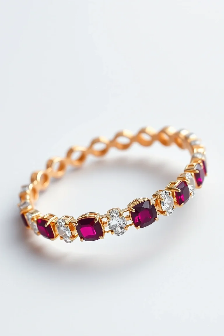 14k Ruby And Diamond Bracelet AA Quality
