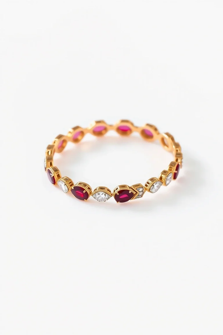14k Ruby And Diamond Bracelet AA Quality