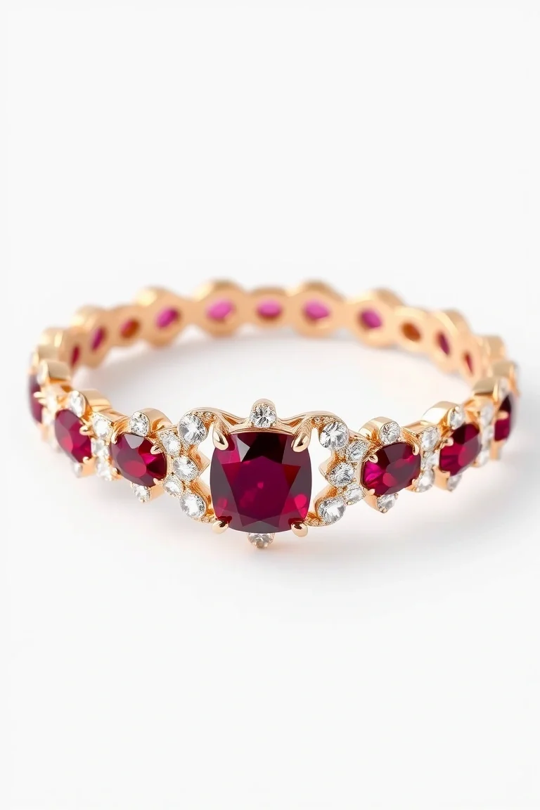 14k Ruby And Diamond Bracelet AA Quality
