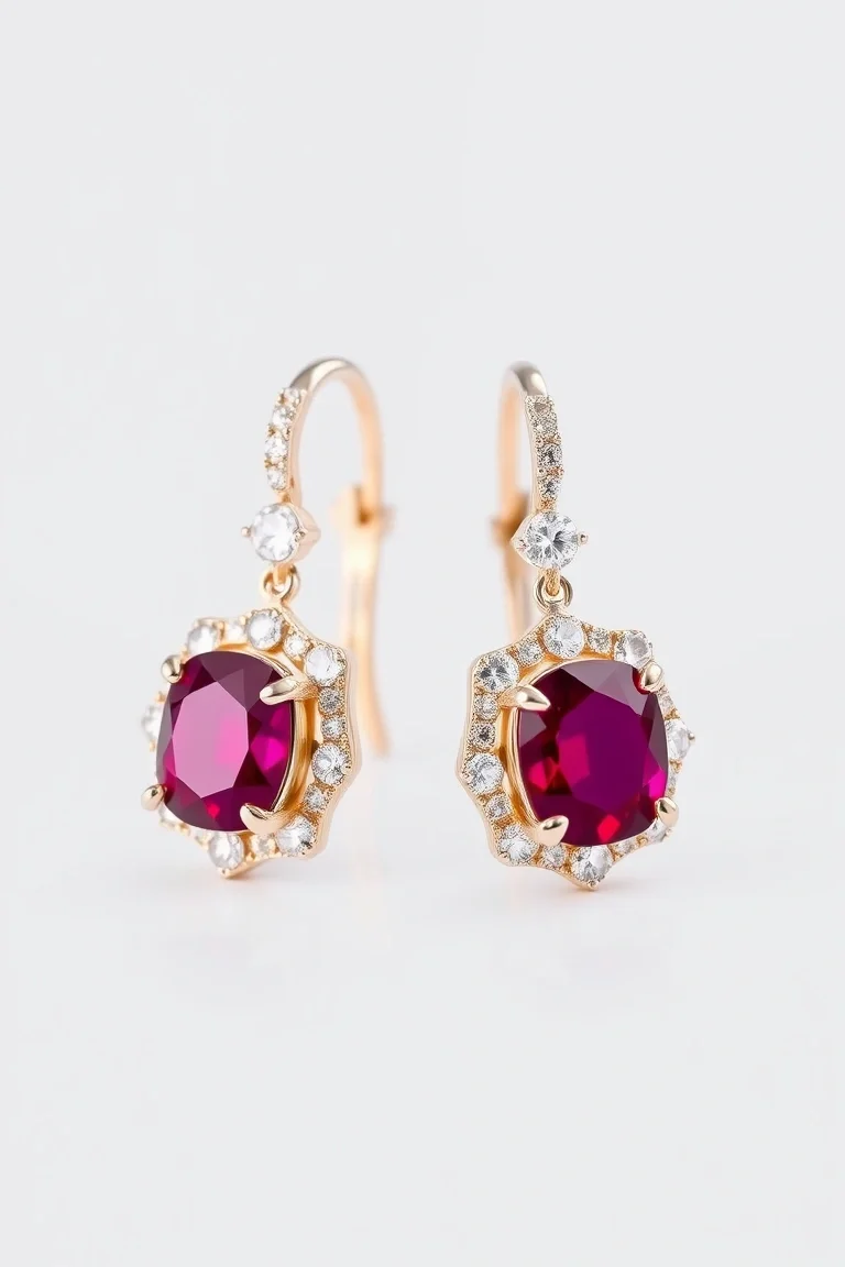 14k Ruby And Diamond Earrings AA Quality