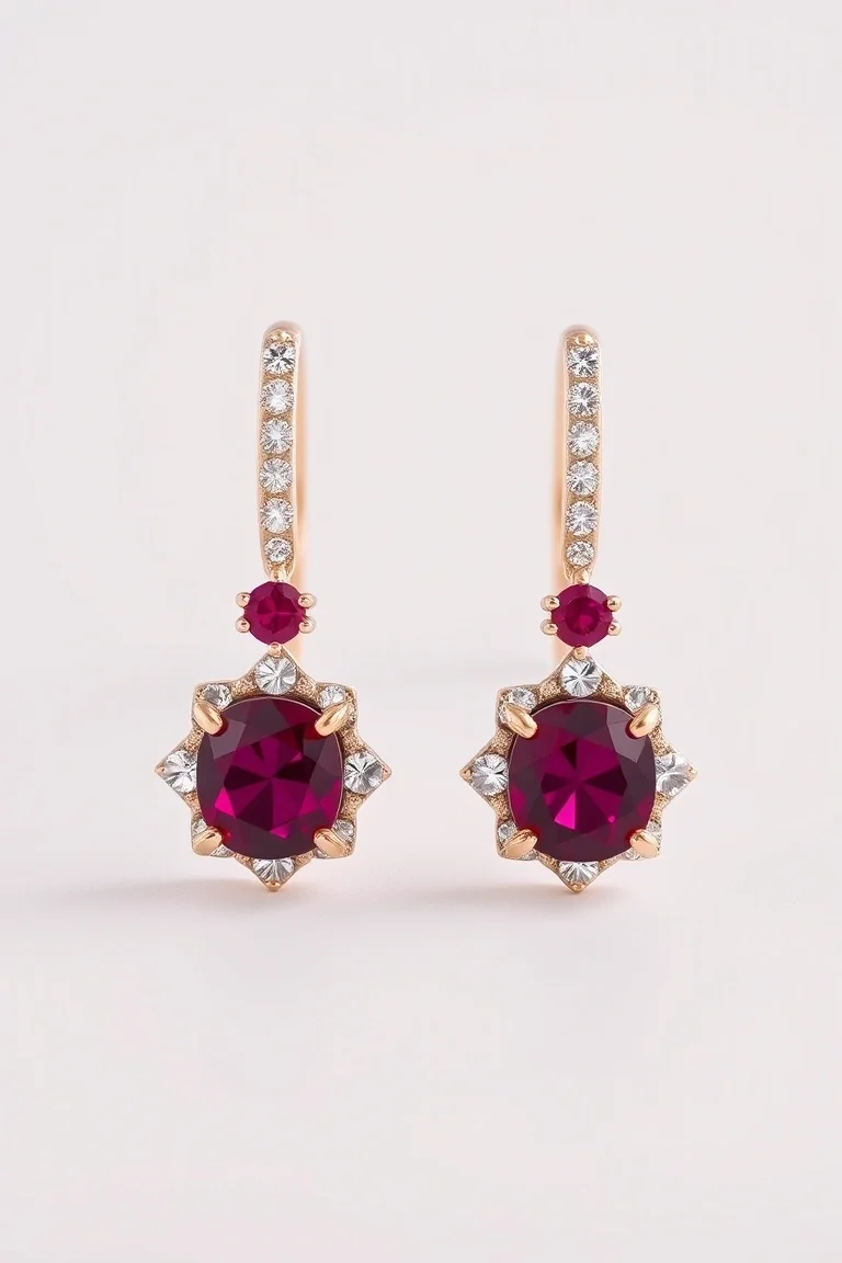 14k Ruby And Diamond Earrings AA Quality