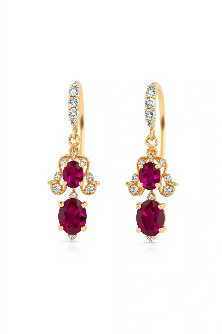 14k Ruby And Diamond Earrings AA Quality