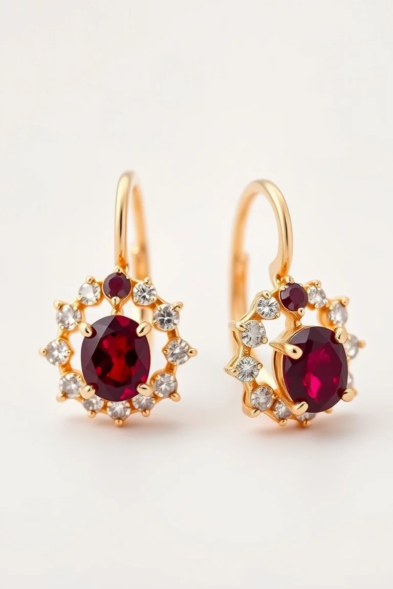 14k Ruby And Diamond Earrings AA Quality