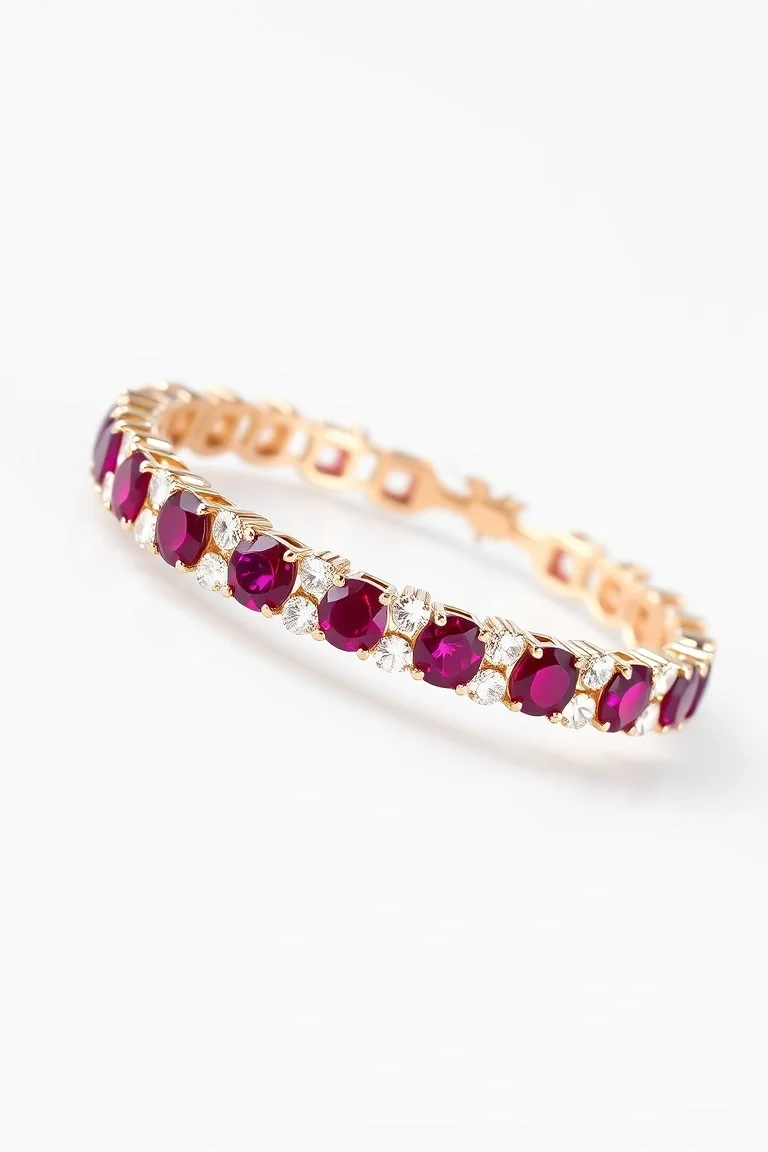 14k Ruby And Diamond Tennis Bracelet AA Quality