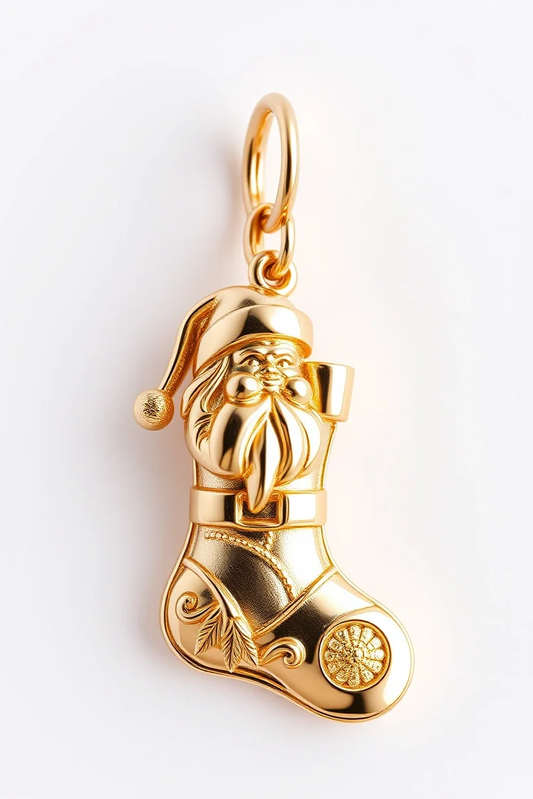 14K Santa In Stocking Charm