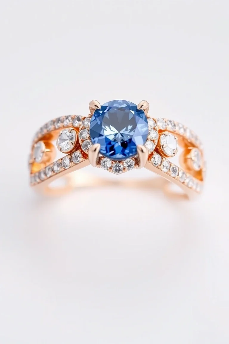 14k Sapphire And Diamond Ring AAA Quality