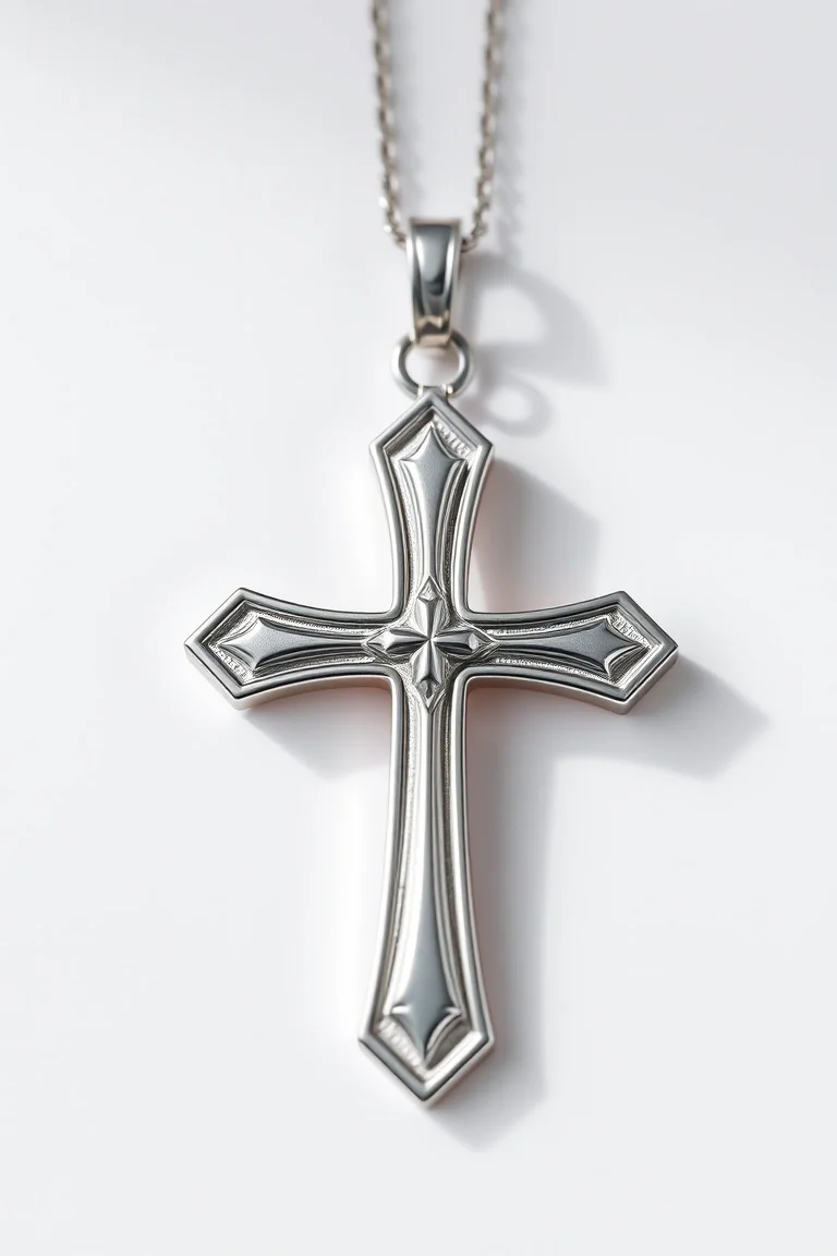 14K Satin Polished Church Rhodium Cross