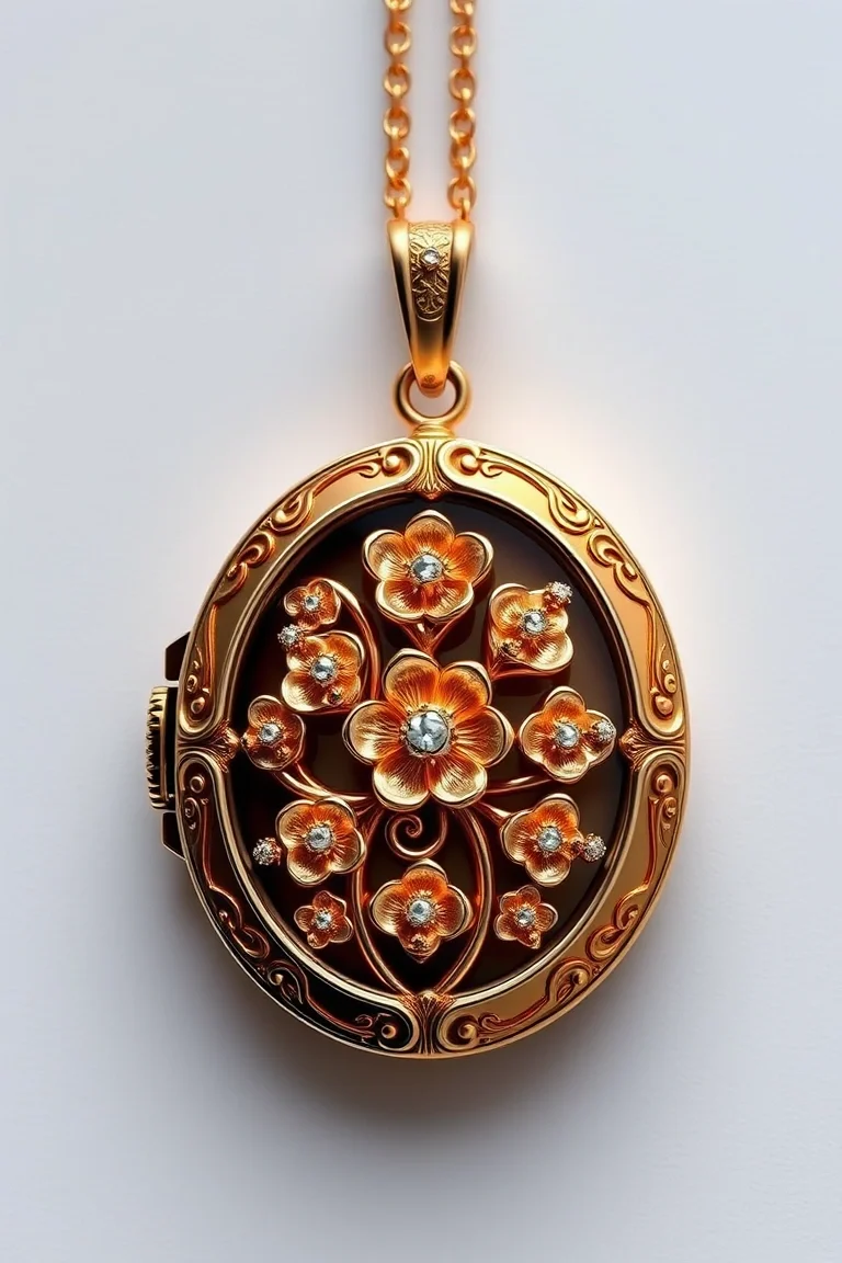 14K Scolled Flowered Locket