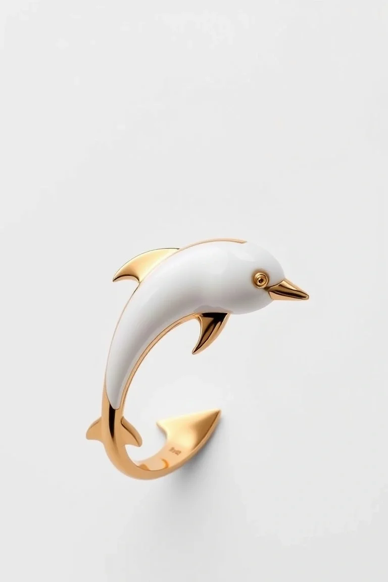 14K Sea Shell Dolphin Bracelet 7 In.