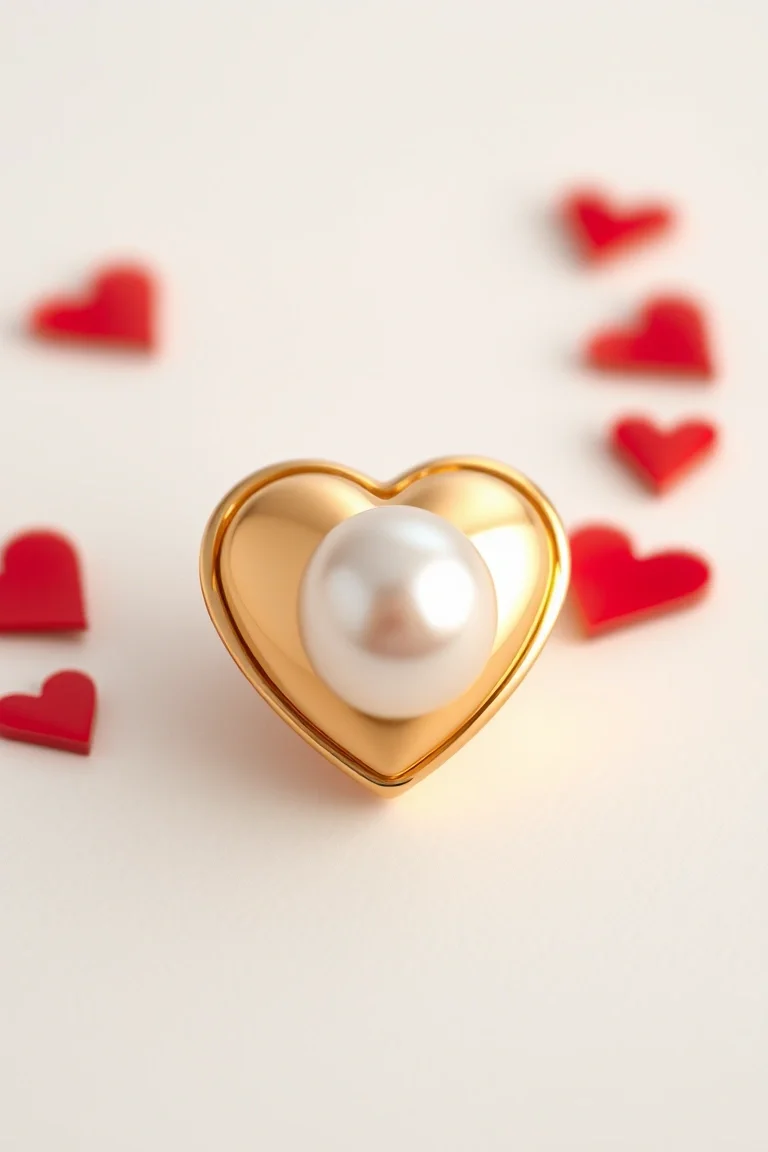 14K Small Puffed Heart With Pearl