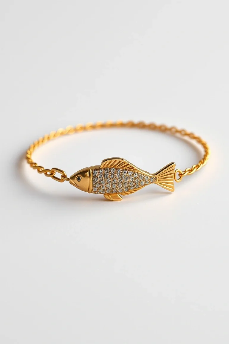 14K Small Religious Fish Bracelet 7 In.