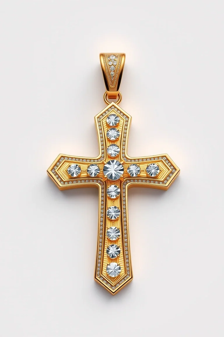 14K Solid Back Polished Cross Diamond Cut *brst