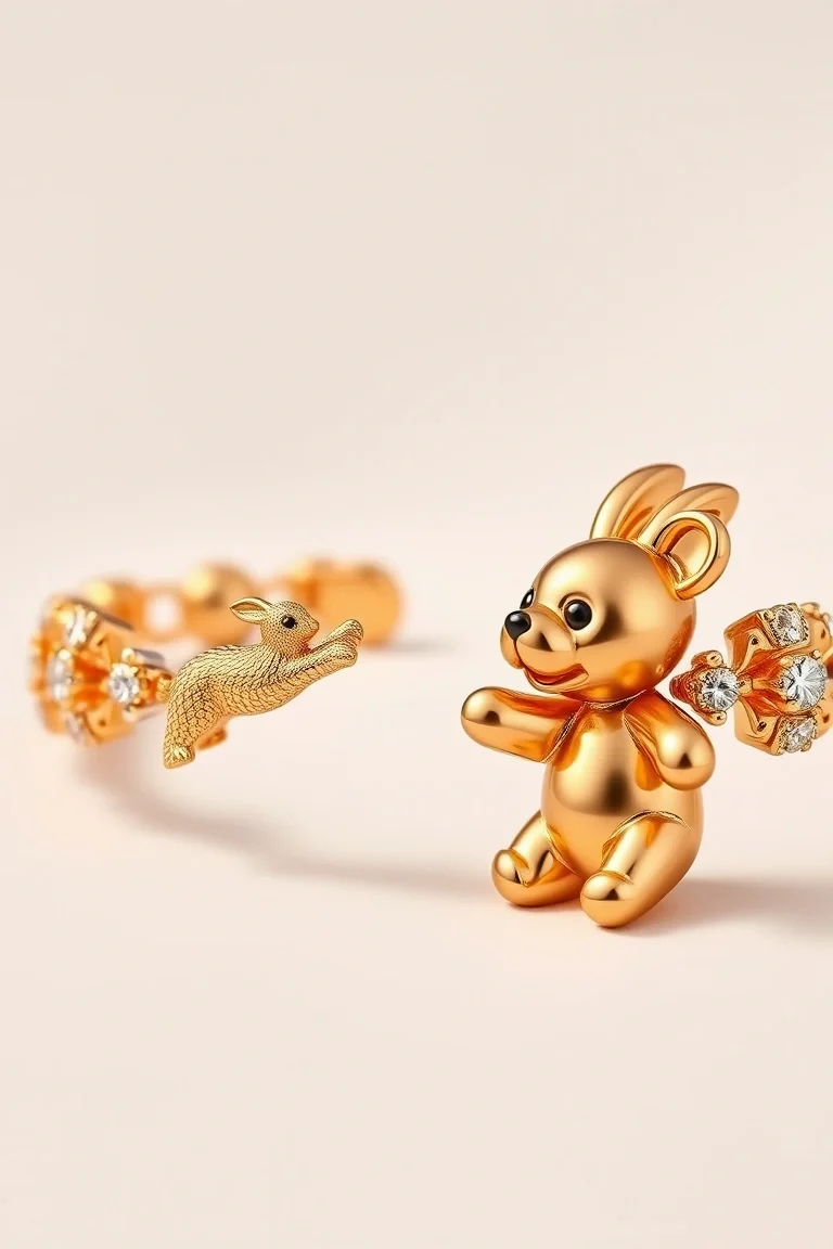 14K Teddy And Bunny Bracelet 7 In.