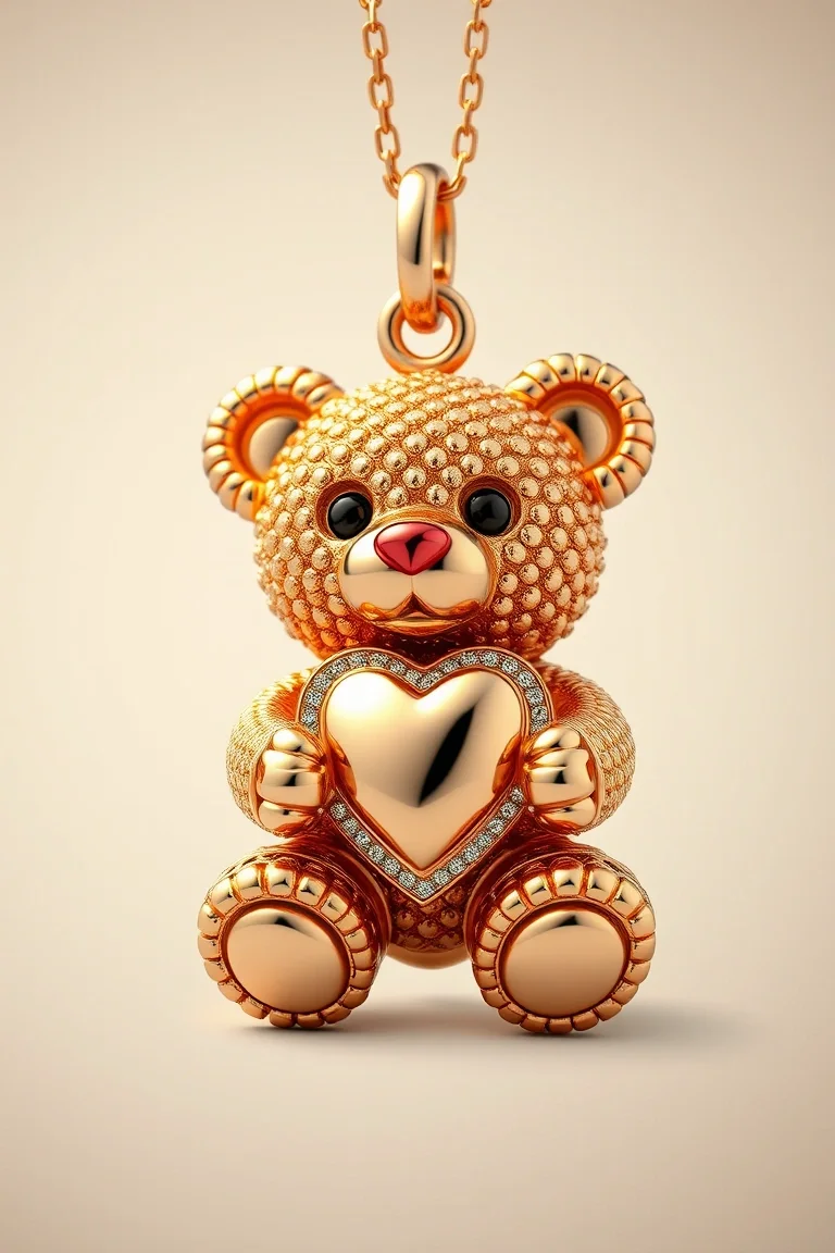 14K Teddy Bear With Heart Char