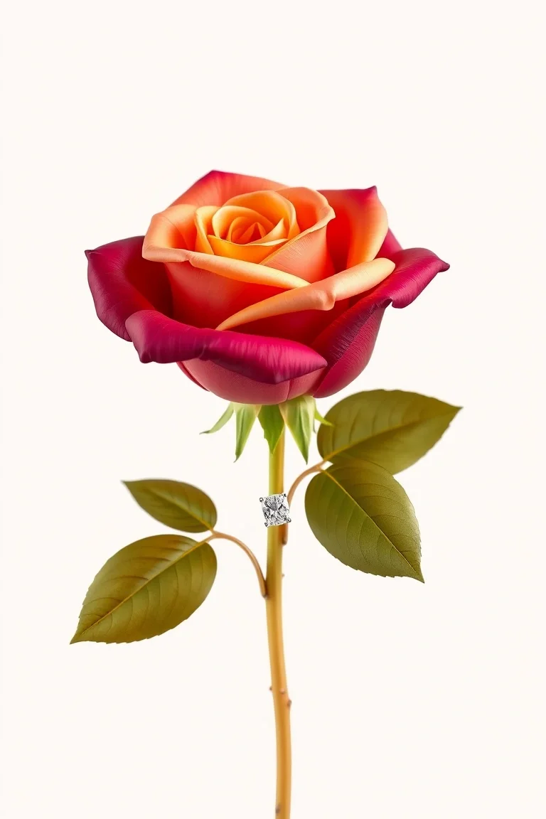 14K Temp Multi-Colored Rose With 2 Leaves