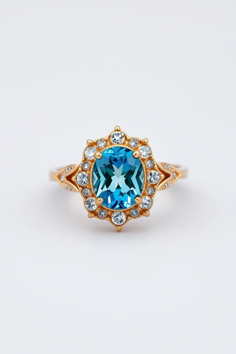 14K TRADITIONAL BLUE TOPAZ RING