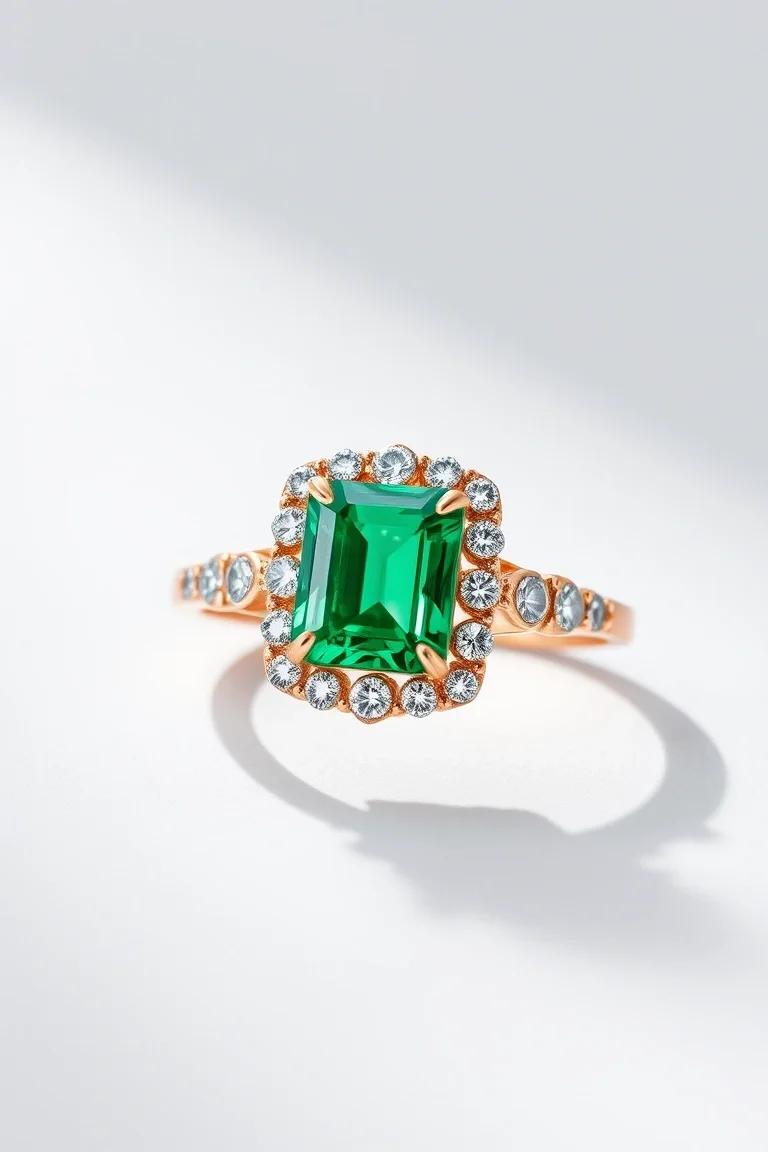 14K TRADITIONAL EMERALD DIAMOND RING