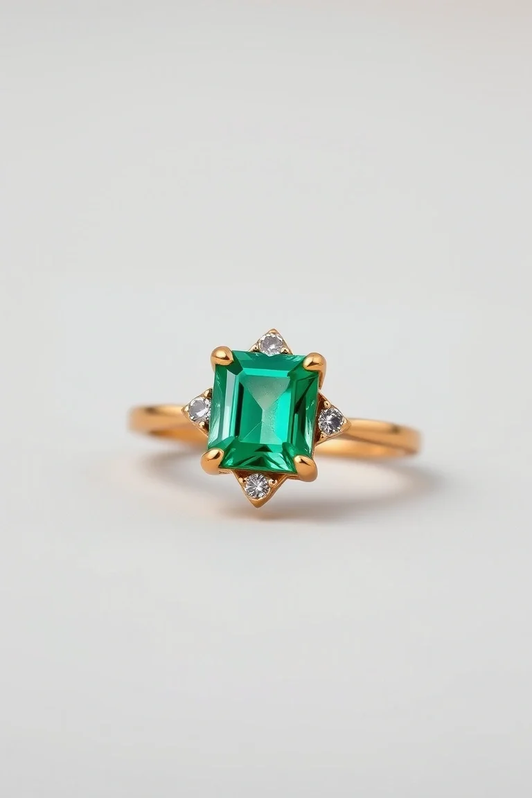 14K TRADITIONAL EMERALD DIAMOND RING