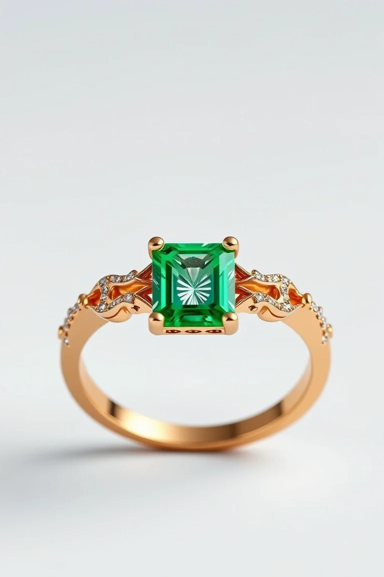 14K TRADITIONAL EMERALD DIAMOND RING
