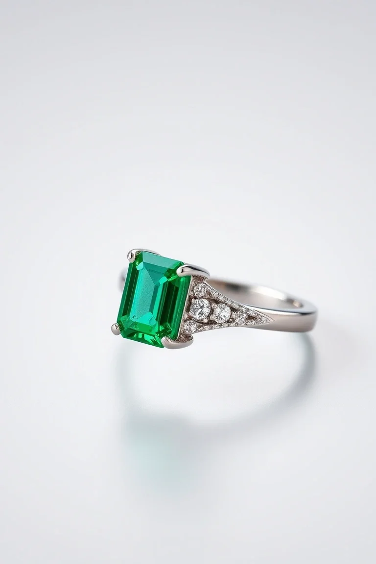 14K TRADITIONAL EMERALD DIAMOND RING