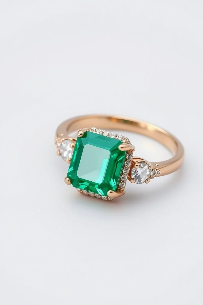 14K TRADITIONAL EMERALD DIAMOND RING
