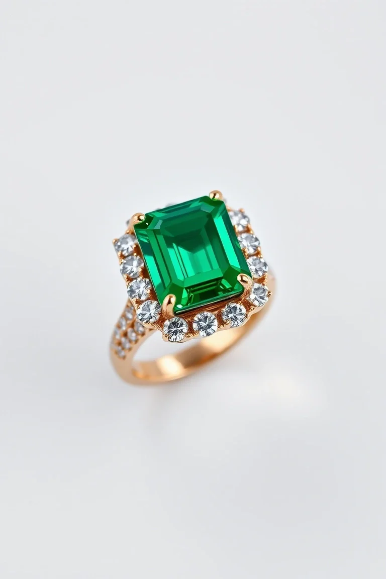 14K TRADITIONAL EMERALD DIAMOND RING