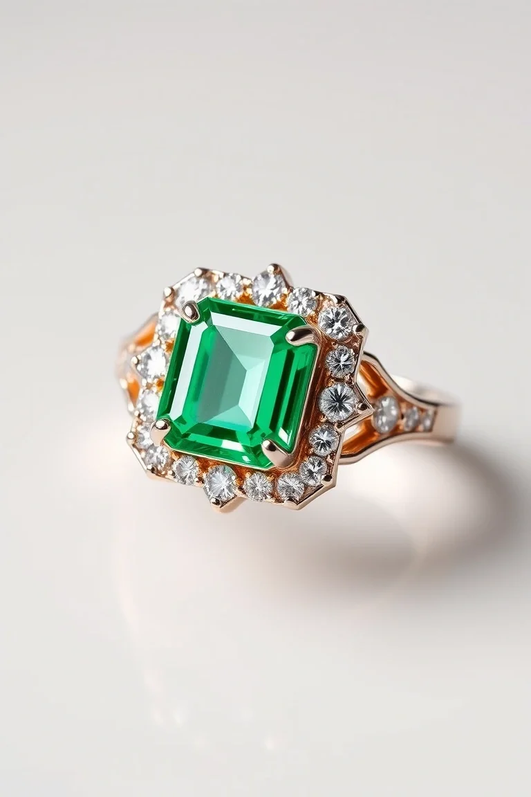 14K TRADITIONAL EMERALD DIAMOND RING