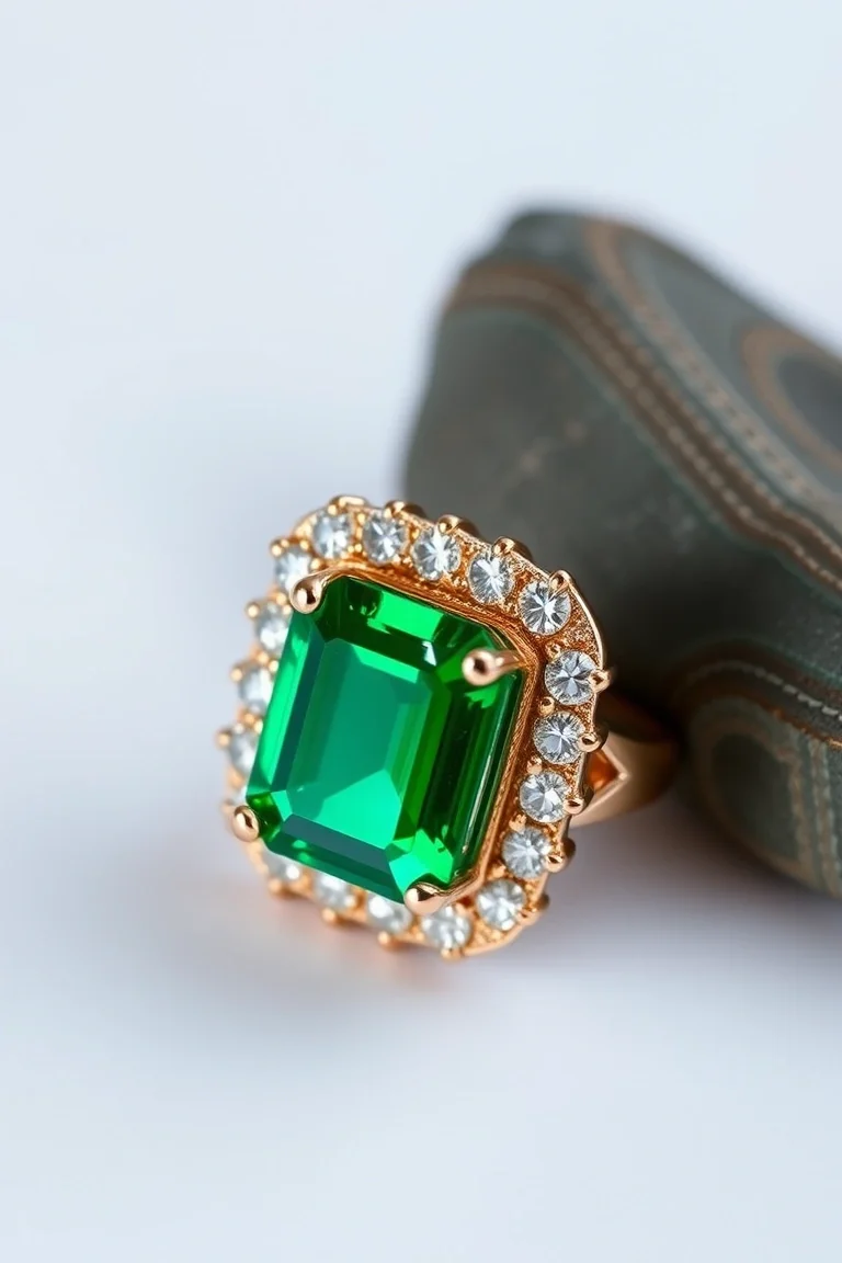 14K TRADITIONAL EMERALD DIAMOND RING