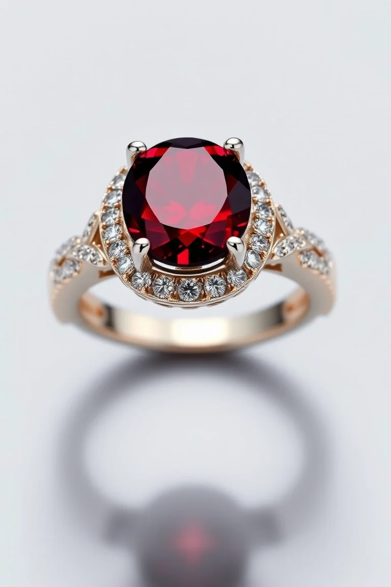 14K TRADITIONAL GARNET DIAMOND RING