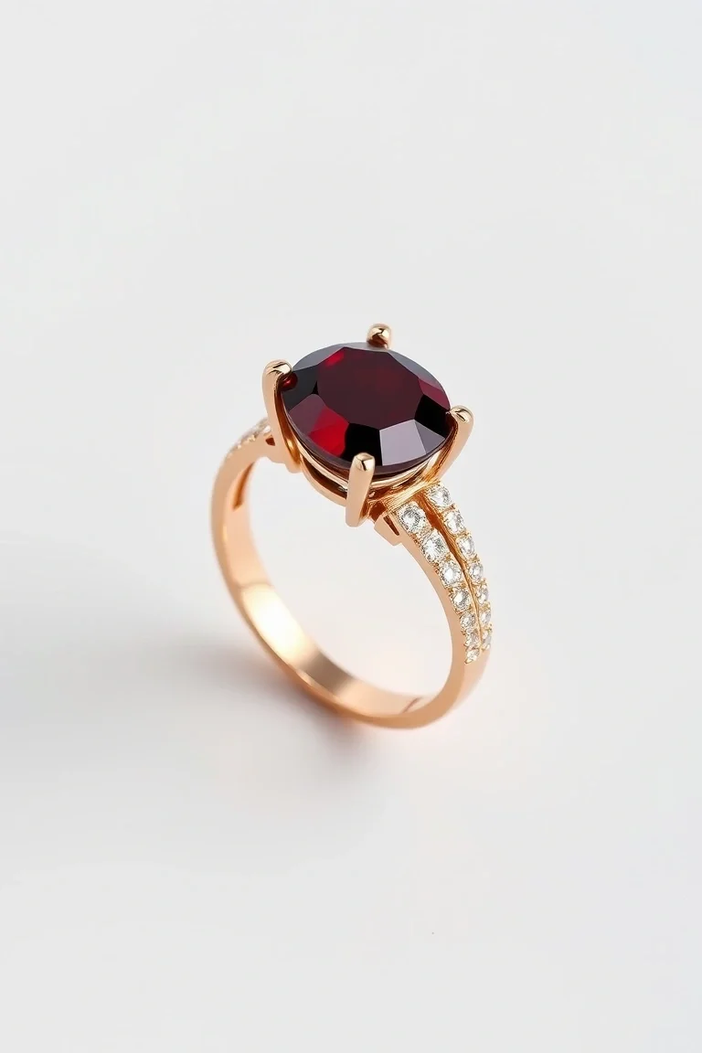 14K TRADITIONAL GARNET DIAMOND RING