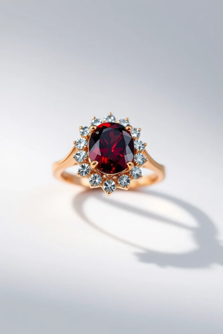 14K TRADITIONAL GARNET DIAMOND RING