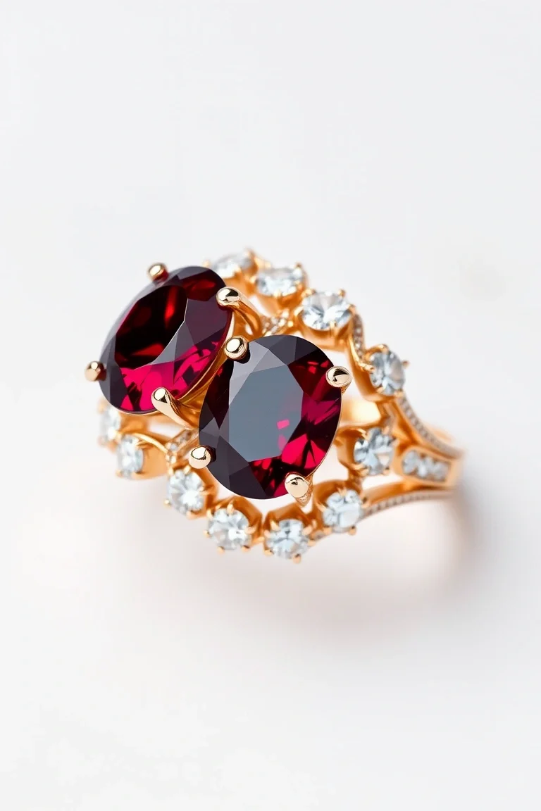 14K TRADITIONAL GARNET DIAMOND RING