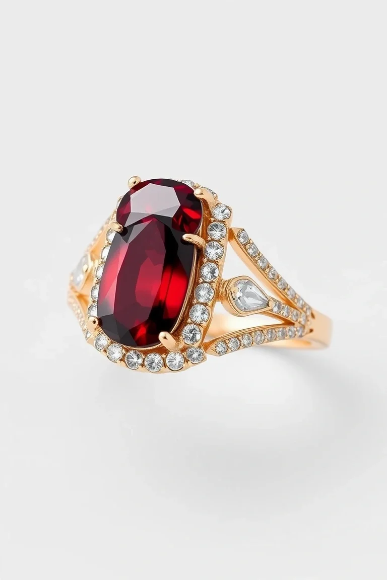 14K TRADITIONAL GARNET DIAMOND RING