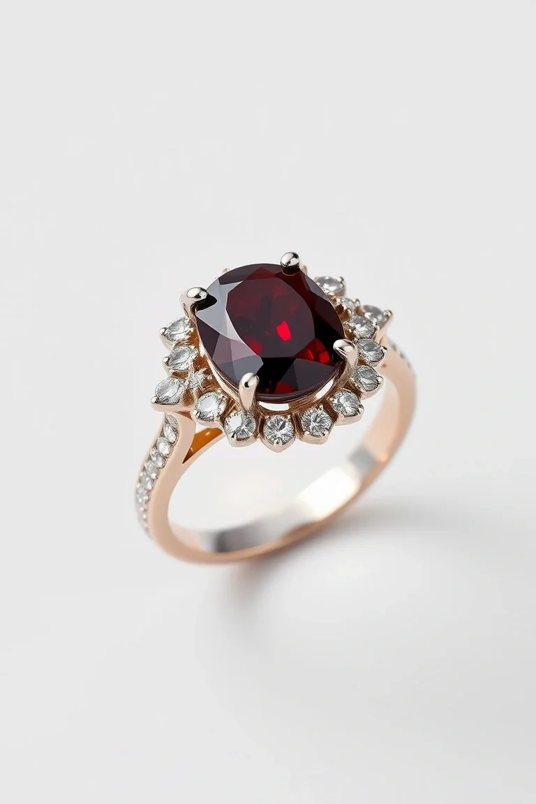 14K TRADITIONAL GARNET DIAMOND RING