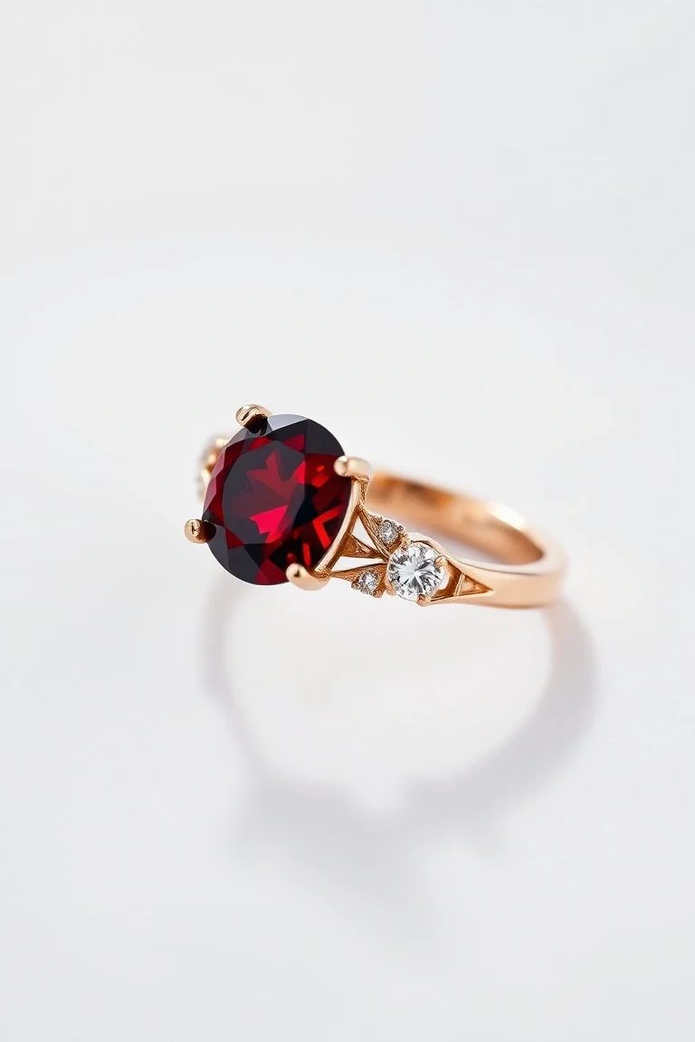 14K TRADITIONAL GARNET DIAMOND RING