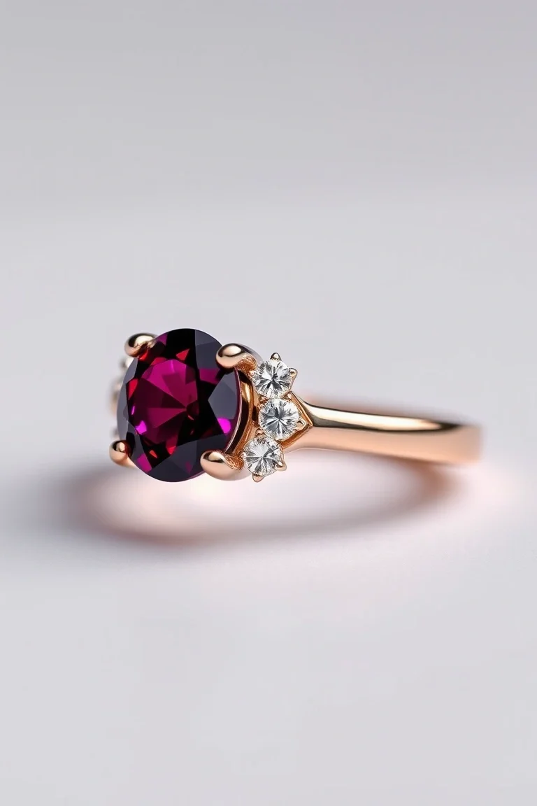 14K TRADITIONAL RHODALITE GARNET DIAMOND RING