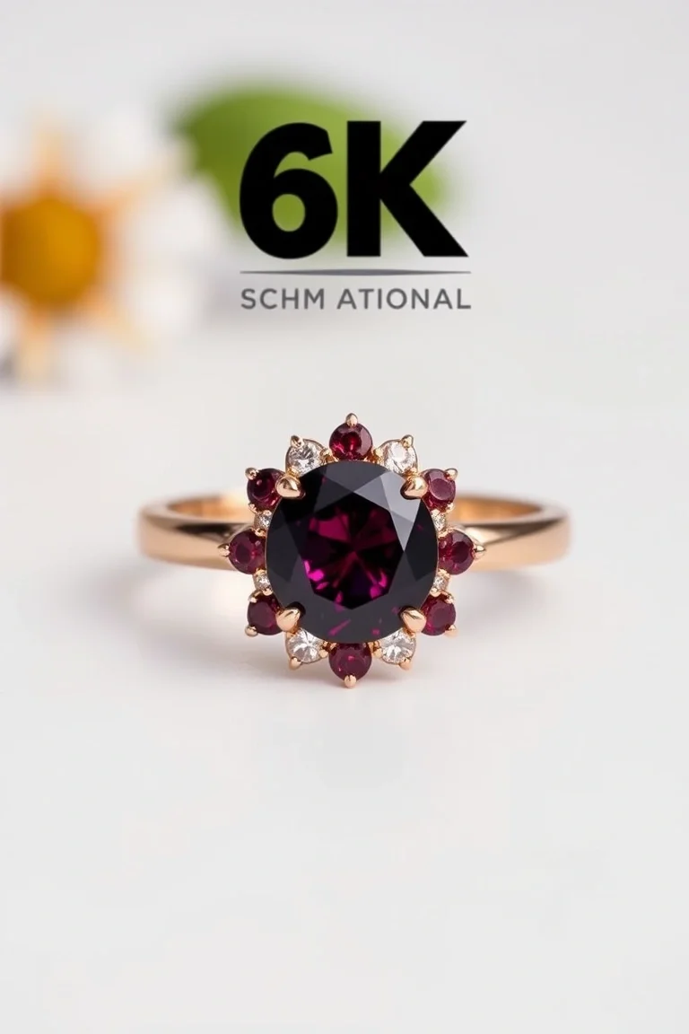14K TRADITIONAL RHODALITE GARNET DIAMOND RING