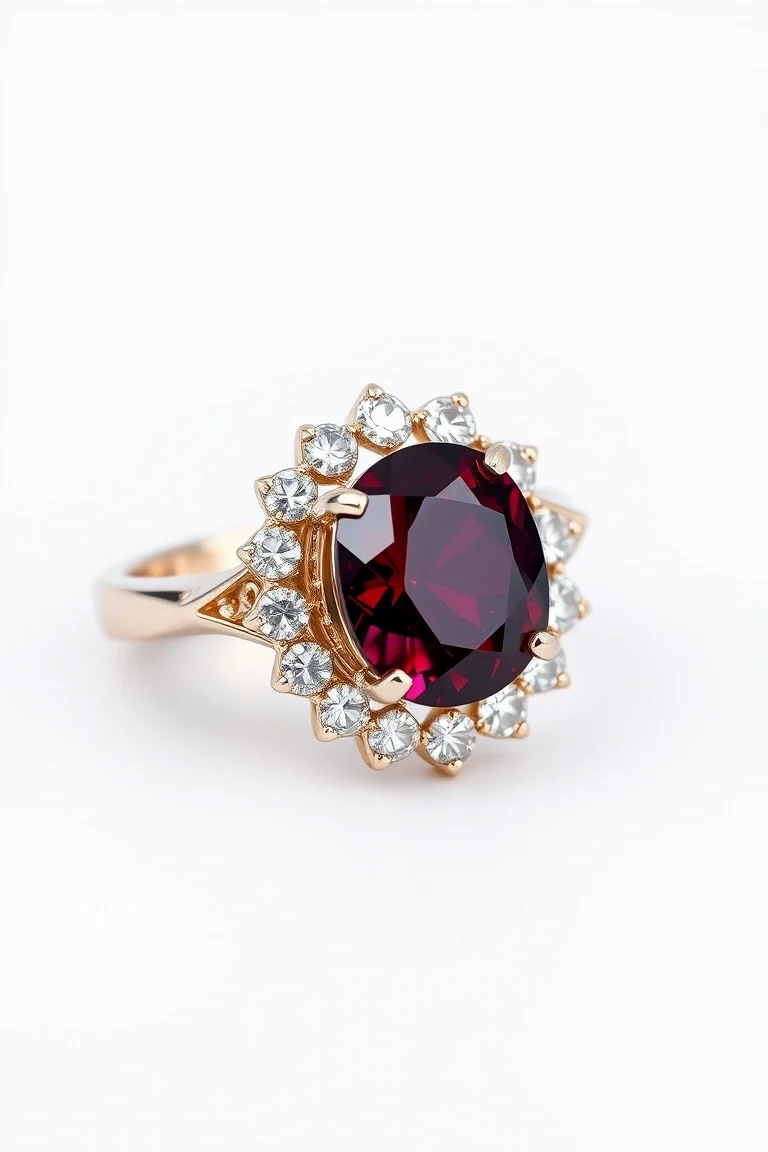 14K TRADITIONAL RHODALITE GARNET DIAMOND RING